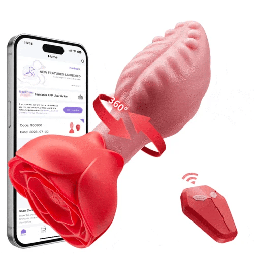 Tongue-Shaped 360° Rotating Anal Plug with Rose Base for Women & Men--K0301333-D1--6932001140291