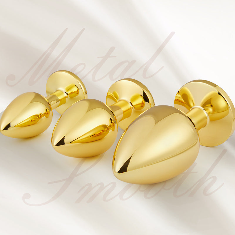 3 Pieces Gold Jewelled Aluminium Butt Plug-100126433#1
