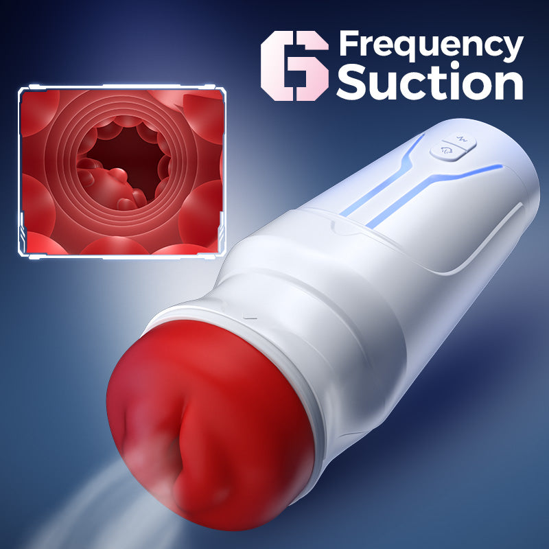 【6.35 IN Depth】F01 Valkyrx 6 Suction 9 Vibration Red Lip Extra Weight Inner Sleeve Masturbators-K0100636-D1