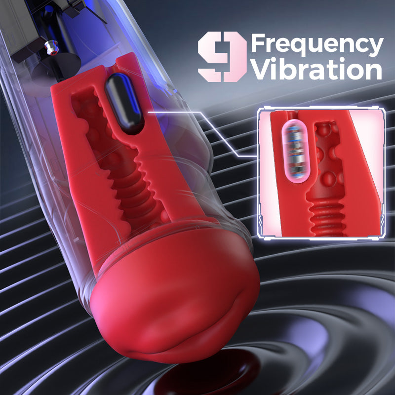 【6.35 IN Depth】F01 Valkyrx 6 Suction 9 Vibration Red Lip Extra Weight Inner Sleeve Masturbators-K0100636-D1