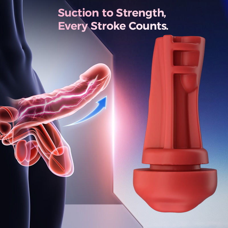 【6.35 IN Depth】F01 Valkyrx 6 Suction 9 Vibration Red Lip Extra Weight Inner Sleeve Masturbators-K0100636-D1