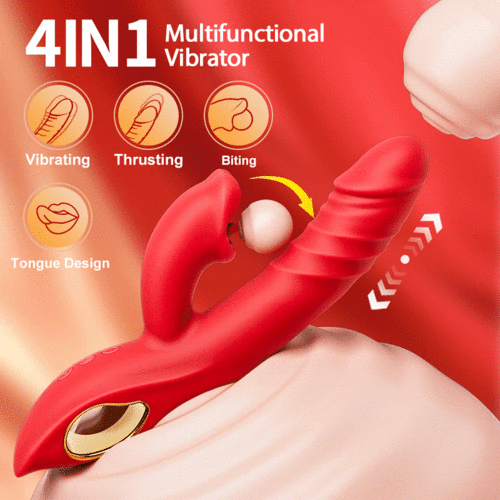 4 In 1 Thrusting & Licking Biting G-spot Vibrator Tongue Clitoral Stimulator-K1900586-D1