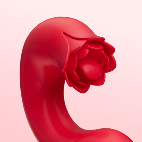 Detailed close-up of the soft silicone rose-shaped licking stimulator for precise clitoral pleasure.