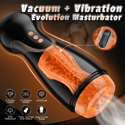 High-performance vacuum and vibration evolution masturbator with multiple intensity levels and ergonomic design.