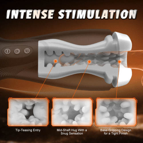 Automatic male masturbator with 3-stage internal textures for intense stimulation and a tight finish.